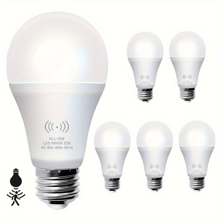 

5 ampoules à détecteur de mouvement, 12W Détecteur de mouvement activé automatiquement du à l' Ampoule LED sûre, E26 6000K Éclairage extérieur/intérieur, Convient pour Porche Escaliers Terrasse