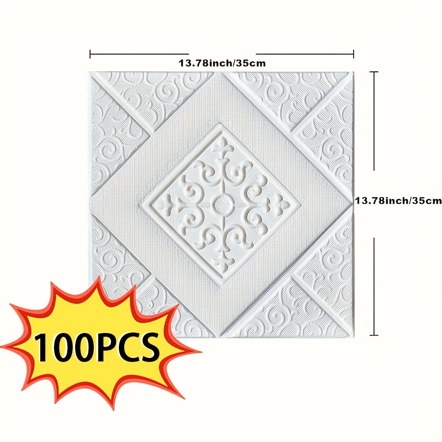 Image of 10/20/40/100pcs 35*35cm/13.78in*13.78in, 3mm Thick, Self-adhesive Diy Waterproofing, 3d Ceiling Xpe Wall Panels, For Room, Home, Living Room, Bathroom, Kitchen And Bedroom Decoration