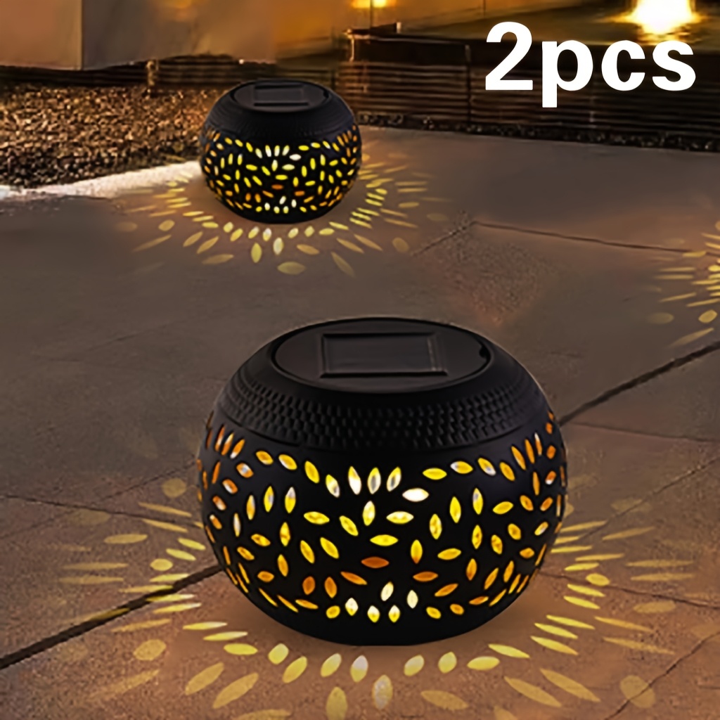 TEMU 2pcs Hollow Metal Solar Lanterns, Outdoor Garden, Porch, Lawn, Indoor Desktop Decoration, Solar Desktop Lights, Led Metal Desk Lamps, Exquisite