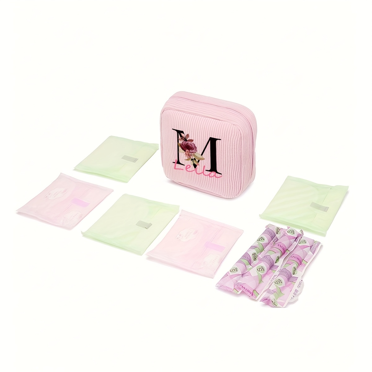 

Sac de Rangement Personnalisable avec Imprimé Lettres Roses - Organisateur Polyvalent pour Serviettes Hygiéniques & Cosmétiques, Polyester avec Doublure en , Fermeture Éclair