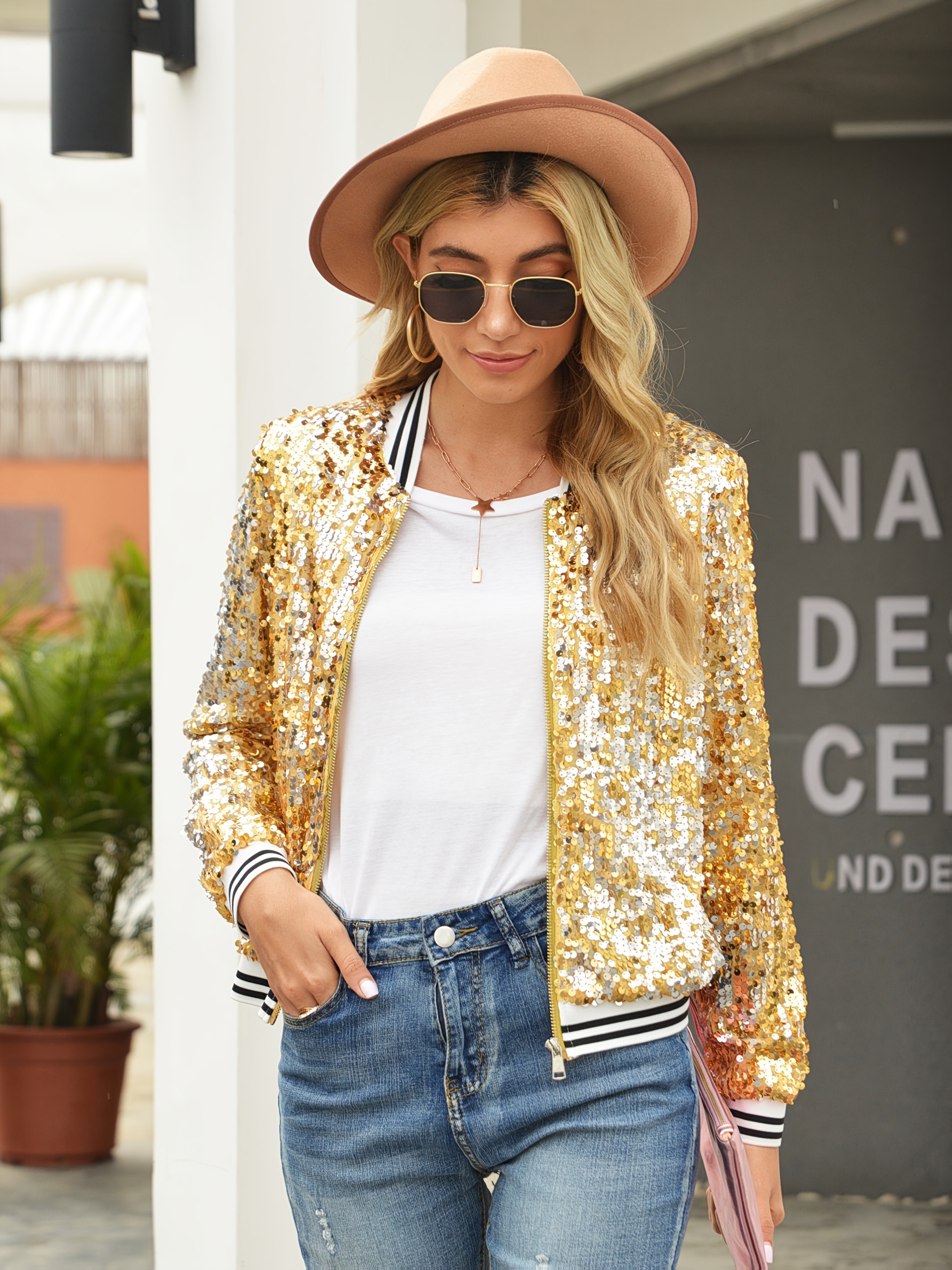 giacca baseball casual donna paillettes a maniche lunghe Temu Italy