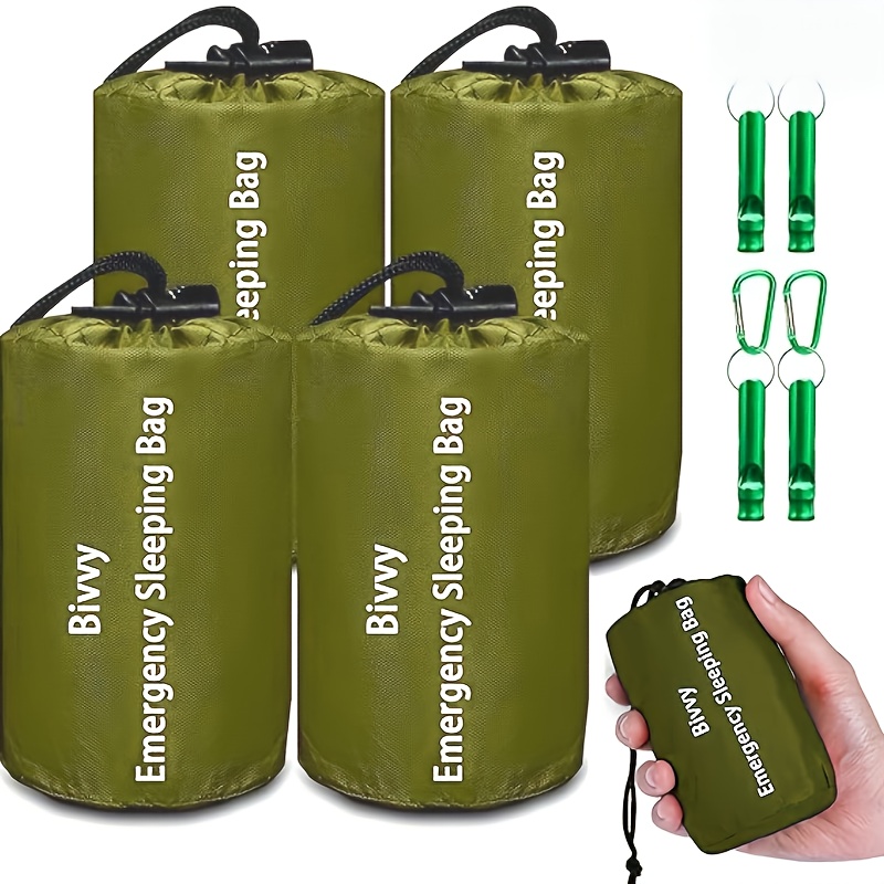 TEMU 4-pack Emergency Sleeping Bags - Lightweight Compact Survival Sleeping Bags With Whistle, Portable Survival Gear For Camping, Hiking, Outdoor