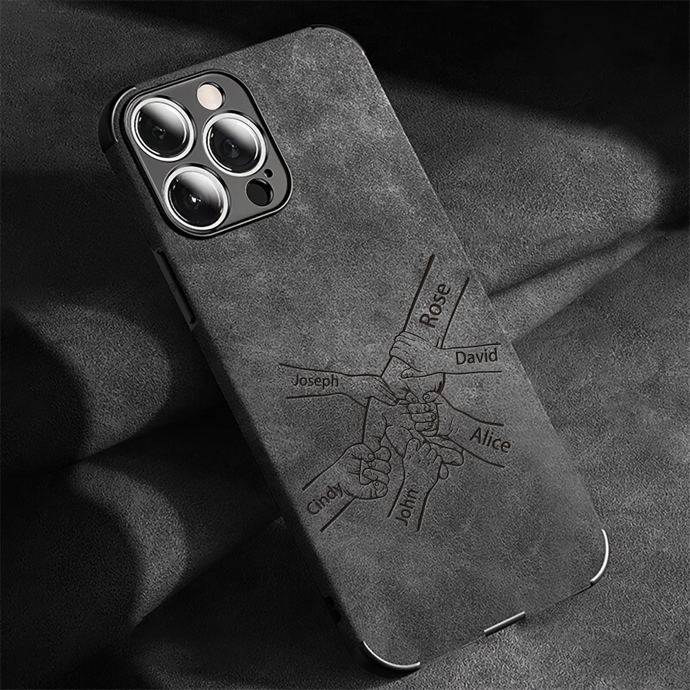 TEMU Phone Case - Personalized Customized Name Phone Case Hand-in-hand Pattern For Family Diy Gift Compatible With Iphone 16 15 14 13 12 11 Pro Max