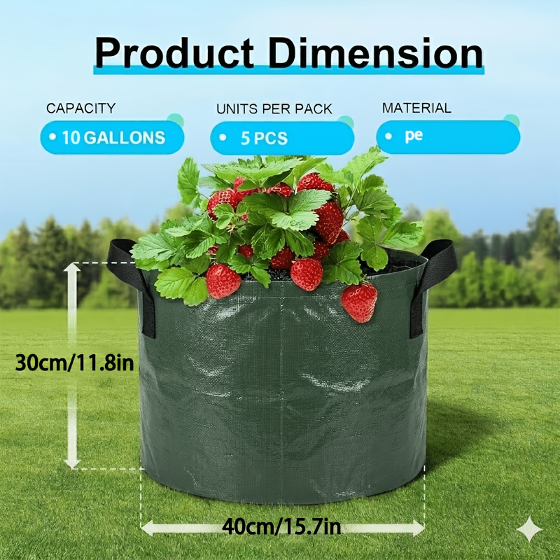 TEMU 5pcs 10 Gallon Plant Grow Bags Outdoor Pots With Handles, Pots For Planting Potatoes, Sweet Potato Seeds, Vegetable Garden Grow Kits, Outdoor