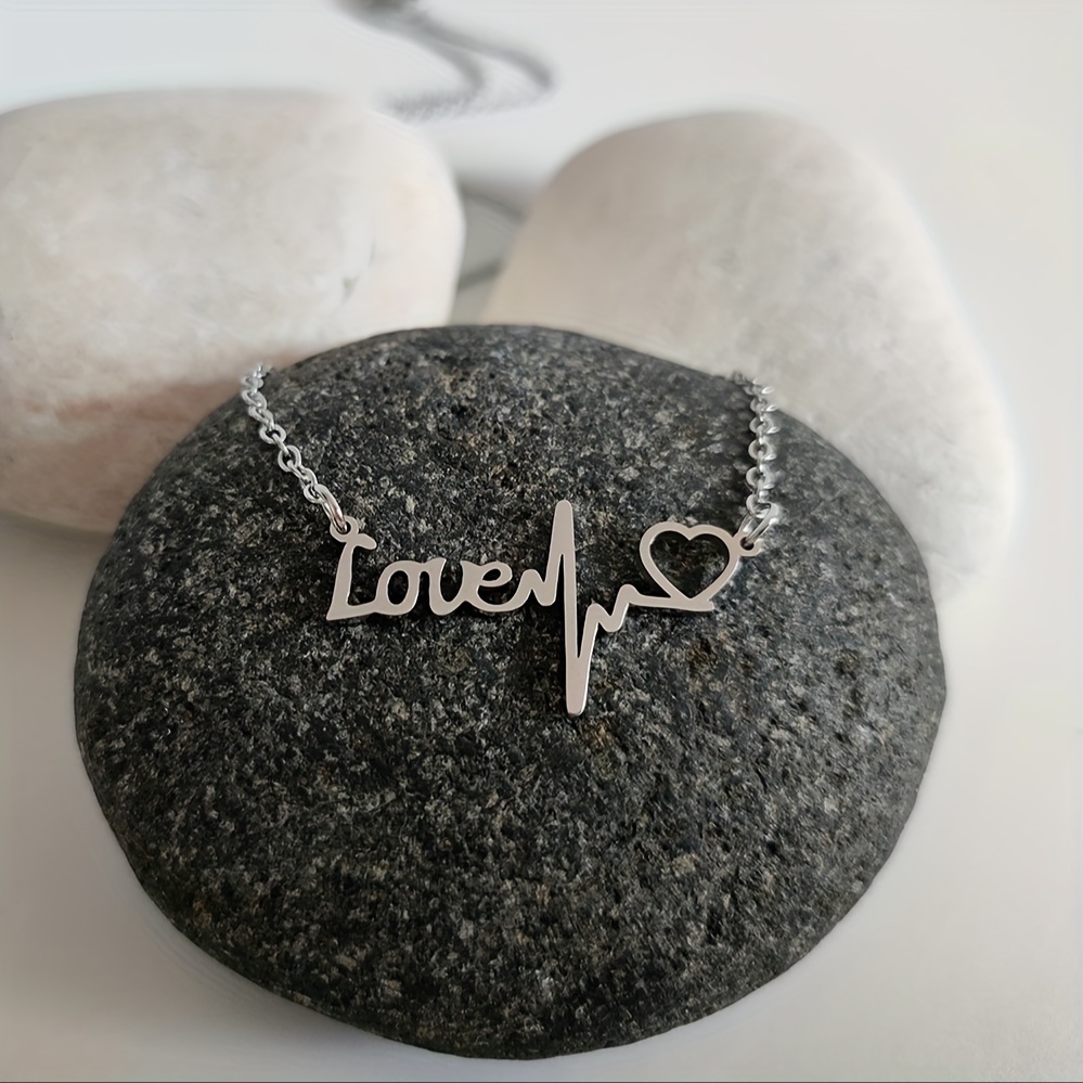 Women's 18K Gold Plated Heartbeat Personalized Hollow Heart Necklace
