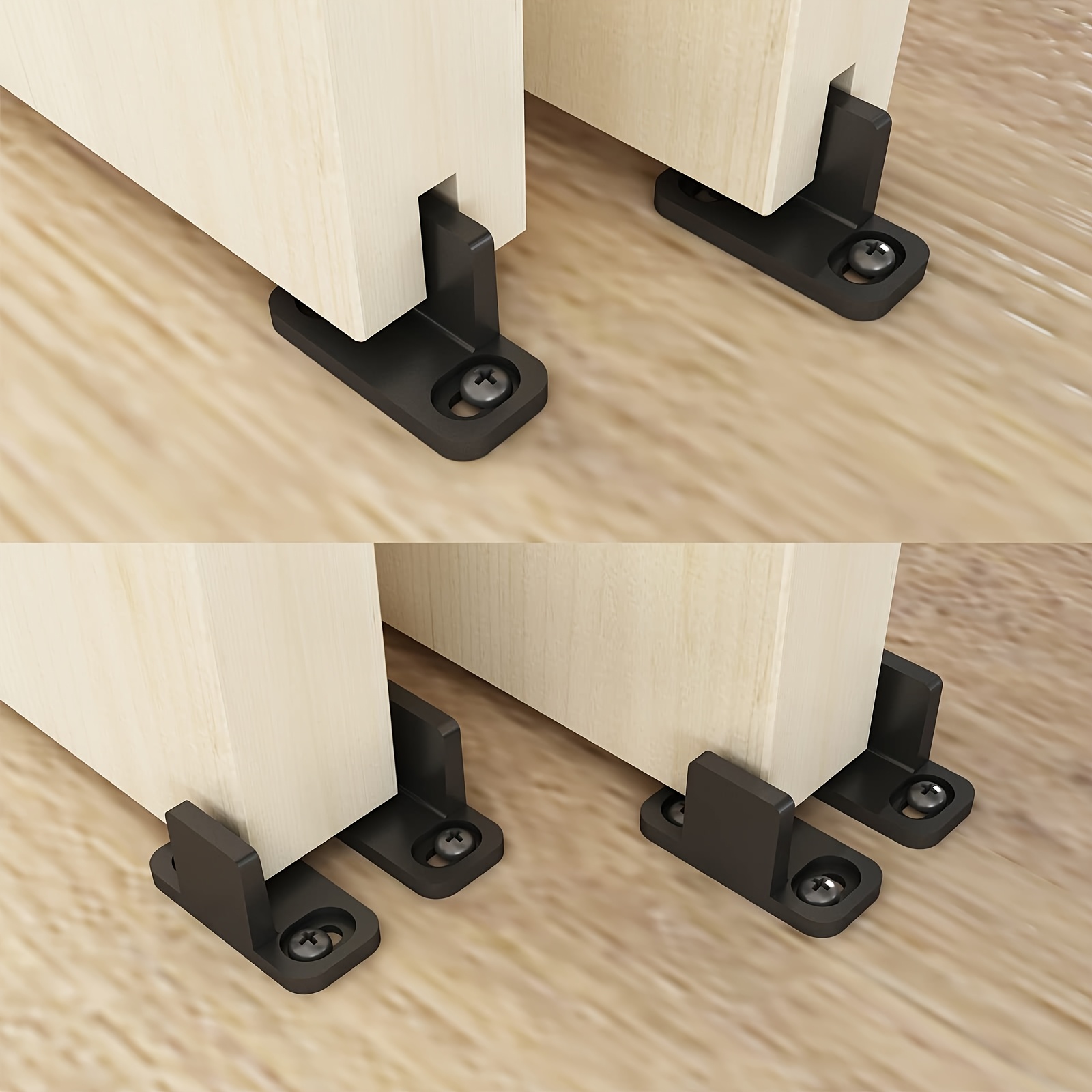 

A Set Of 10 Barn Door Floor Track Kits, Featuring A Slotless Floor Track, Sliding Door Hardware, Adjustable Door Stoppers, Slotless Floor , Moving Door Rollers, And Swing Station Hardware.