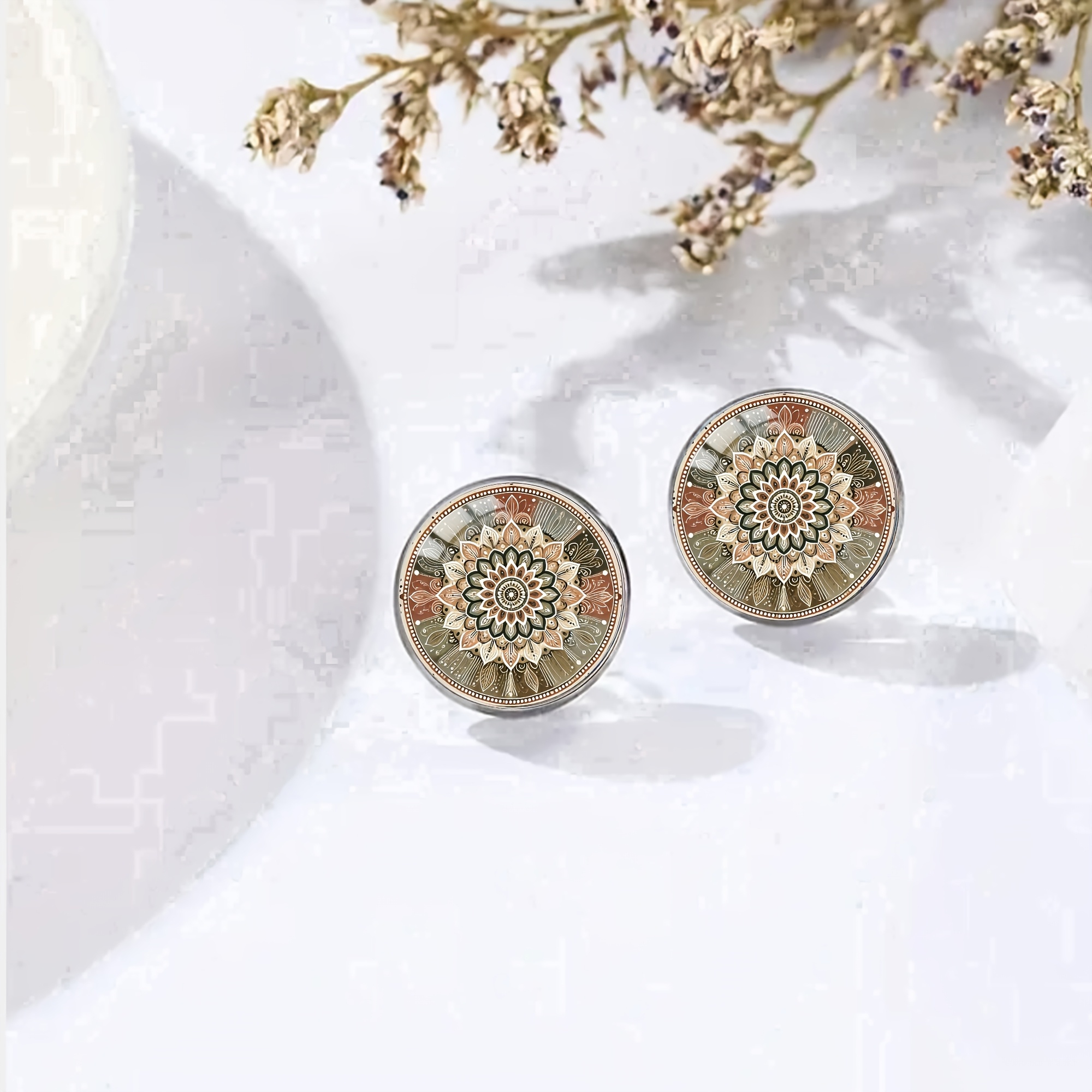 Image of 1pair Retro Stainless Steel Stud Earrings, Retro Bohemian Style Men's And Women' Holiday Earrings