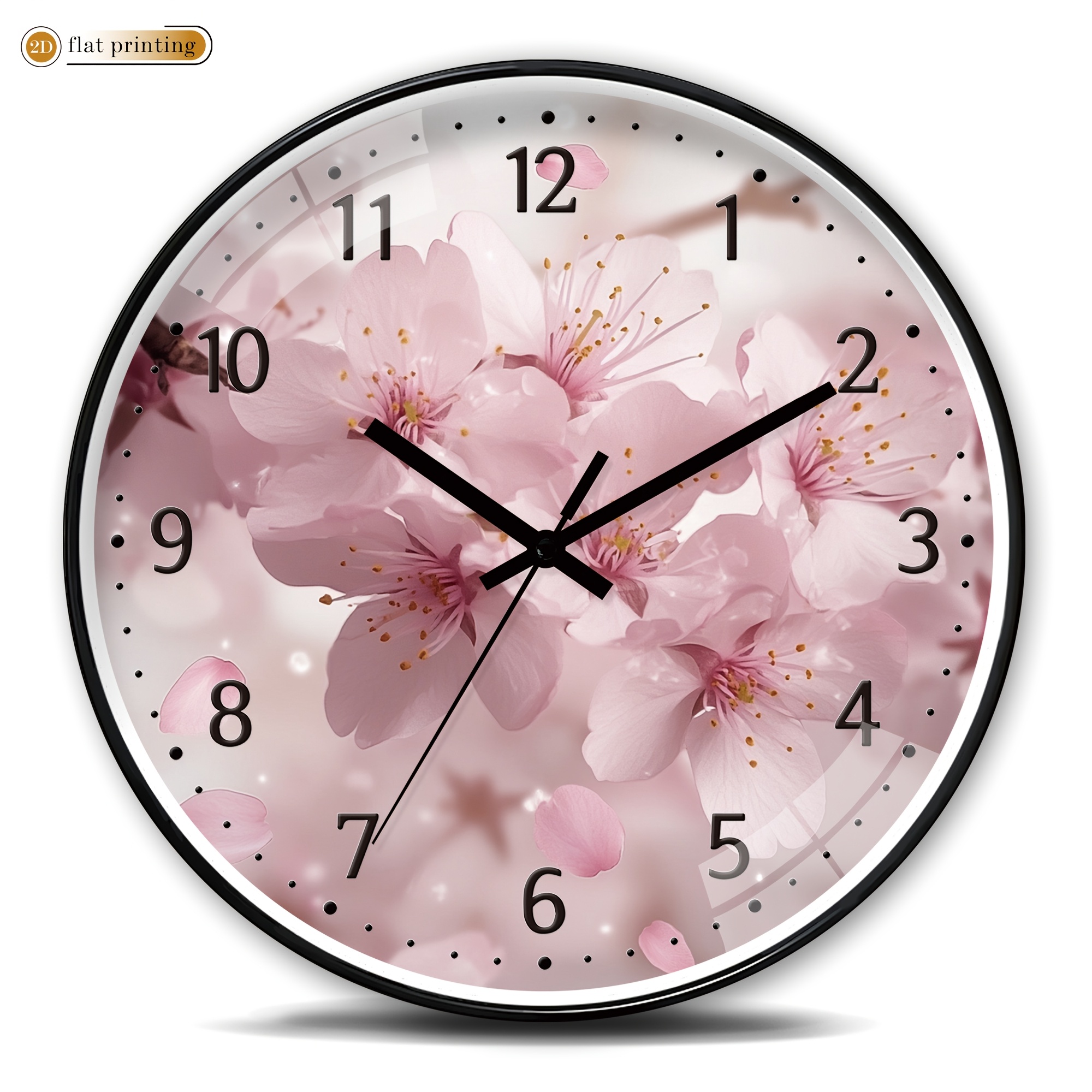 TEMU Modern Light , Cherry Patterned Wall Clock, Plastic Silent Clock With 2d Flat Printing, Suitable For Decorating Living Rooms, Dining Rooms, And