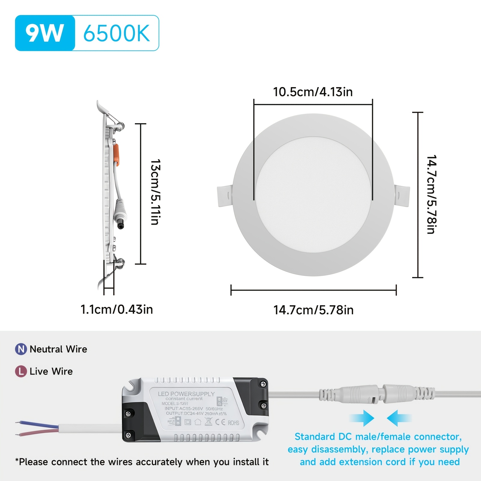 8pcs Led Round Recessed Ceiling Light | Flat Panel Ultra Slim Downlight | 9w Cool White Nature White Warm White | For Home Kitchen Industrial Use