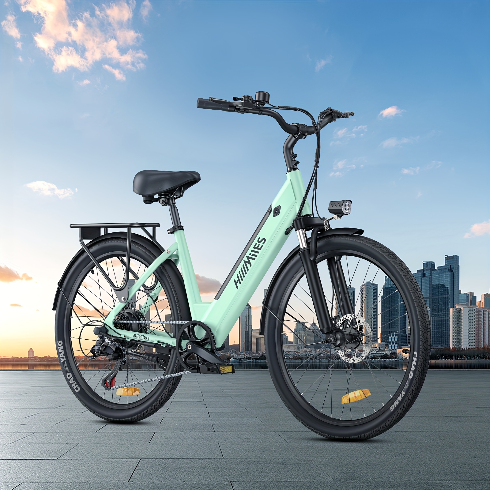 MileCity1 Step-Thru E-Bike, 100KM bereik, 250W motor, 36V 13Ah batterij, 7-gang, voorvork, ideaal voor stadsverkeer en weekendritten, past bij rijders 155-185CM, ondersteunt tot 120KG, comfortabel en krachtig