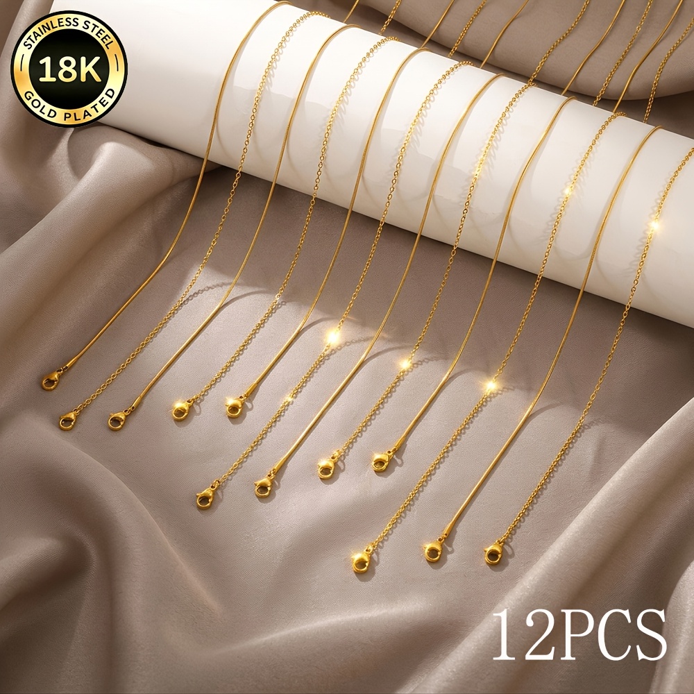 TEMU 12pcs High-quality Minimalist Hypoallergenic 18k Gold-plated Stainless Steel Necklace Set, Chain Length 45 5cm/17.7 1.96inch, Unisex, Stainless