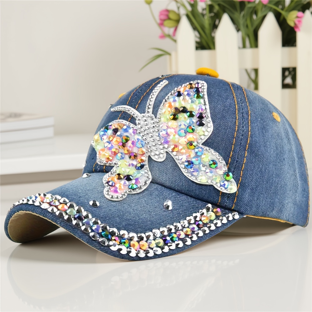 TEMU Sparkling Hat, Grass Colored Diamond Fashion Baseball , Outdoor Travel Sports Trend Comfortable Hat, Daily Wind Hat, Truck Driver Hat