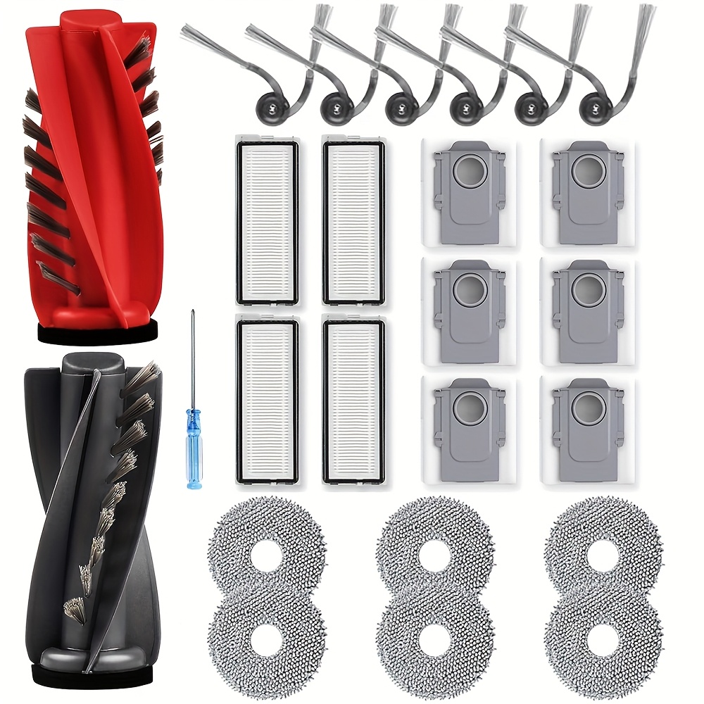 Image of A Set Of 25 Replacement Additions For Curve/ Edge/p20 Pro, Including 2 Main Brushes, 6 Side Brushes, 4 Hepa Filters, 6 Dust Bags, 6 Mop Pads, And 1 Screwdriver