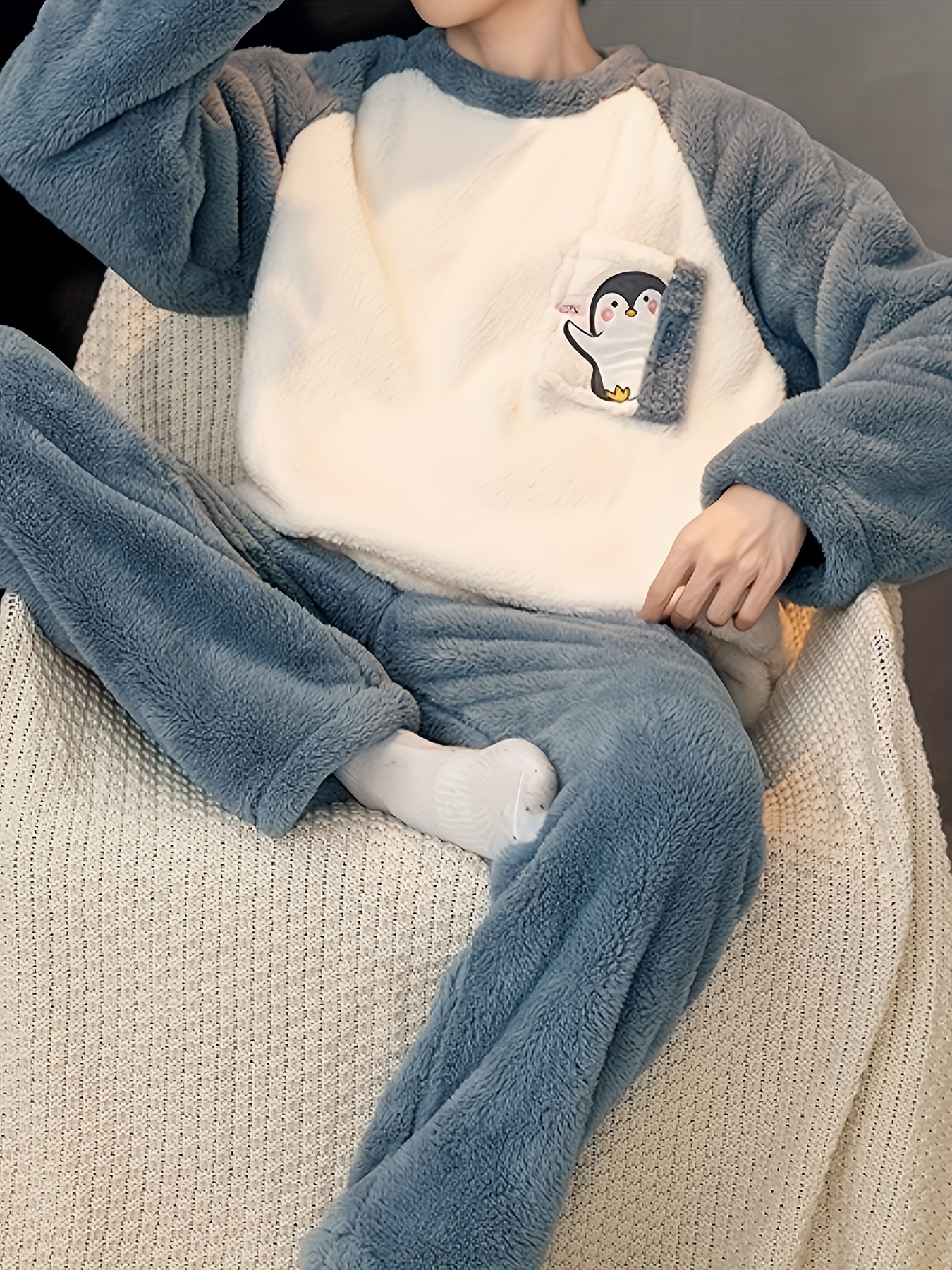 Men's Casual Pajama Set - Soft Long Sleeve Shirt & Pants, Loose Fit Loungewear For Fall & Winter