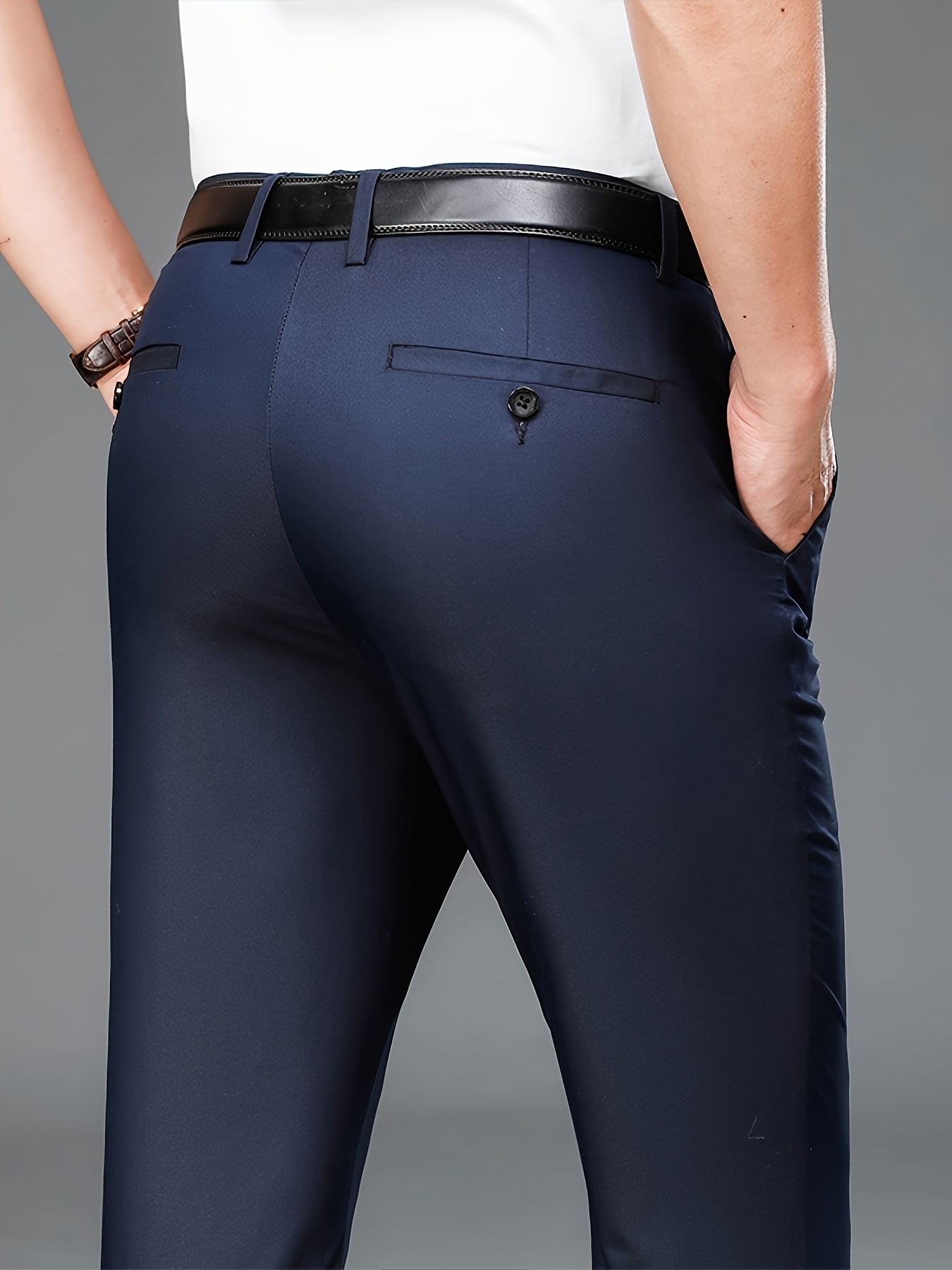 2pcs Men's Professional Business Stretch Dress Pants with Embroidery Design, Casual Loose-Fit Straight-Leg Suit Pants, Versatile Office Wear for Office Workers