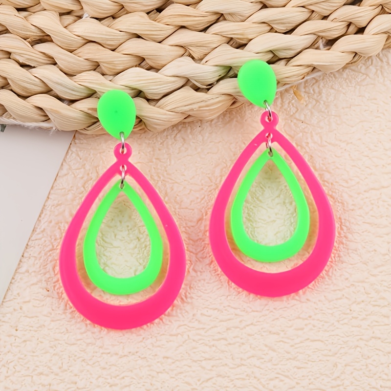 TEMU 2pcs Teardrop-shaped Hollow Acrylic Earrings, Fashionable Daily Party Drop Earrings For Women In European And