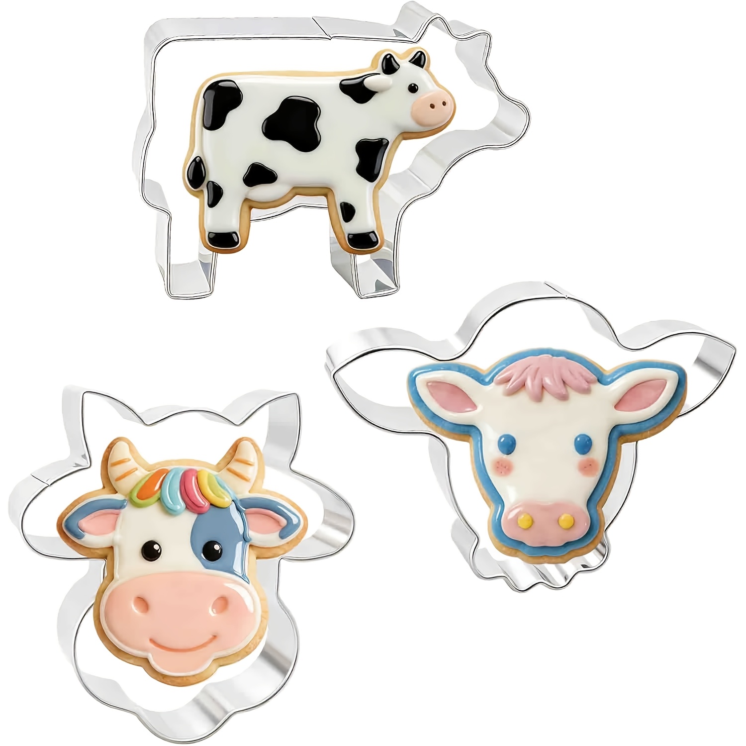 TEMU Set d'emporte-pièces de vache, de vache, Moules à biscuits amusants en métal d'acier inoxydable, Lot de 3 pièces