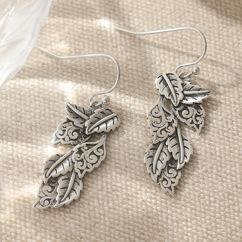 TEMU Vintage Bohemian Style Long Dangle Earrings Layered - Silvery Color Hooks, Everyday Earrings, Plants Dangle Earrings, Wedding Party Additions