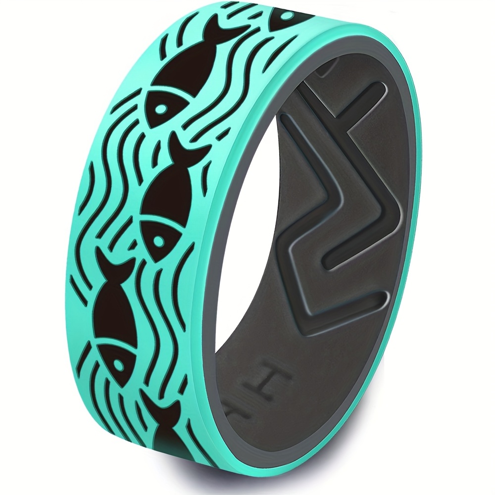 Fish and Sea Wave 8mm Silicone Ring