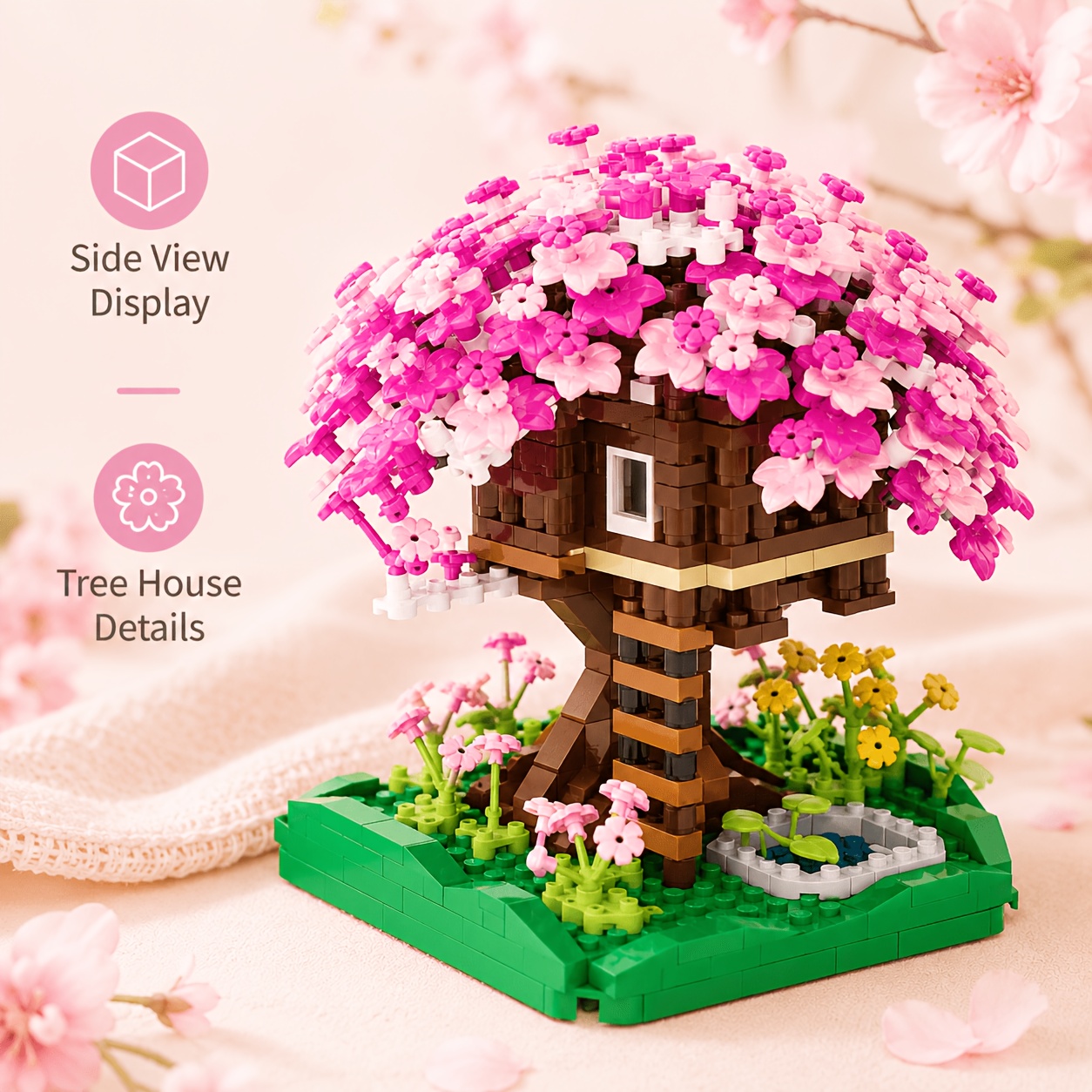 TEMU Ensemble de construction de rose, mini-maquette de paysage floral en , kit de montage à soi-, décoration de bureau, jouet cadeau créatif