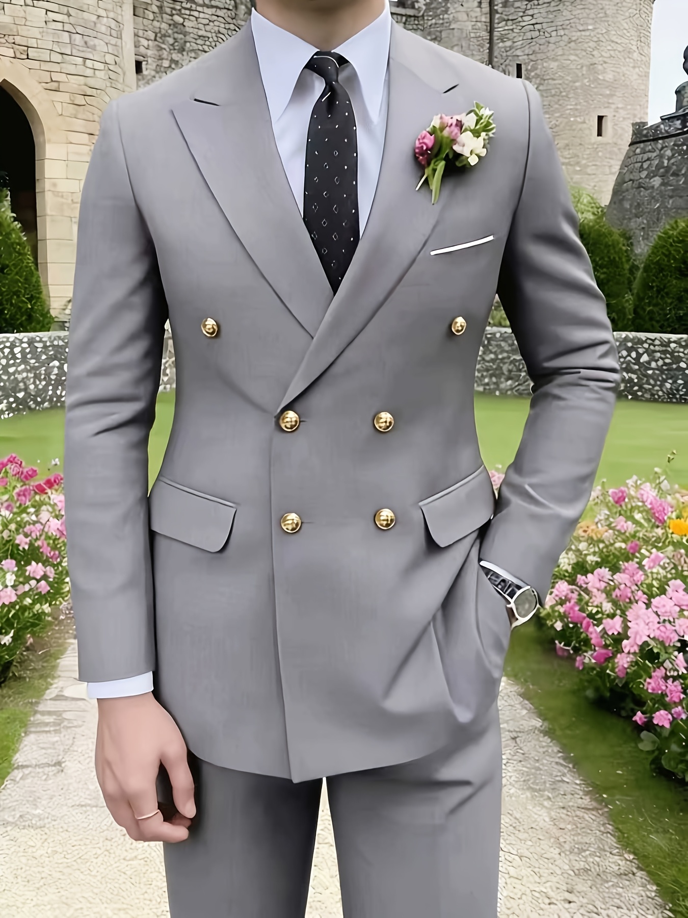 Vyriškas dviejų dalių kostiumas | Komplekte yra švarkas ir kelnės, tinkamas vakarėliams, susibūrimams ir vestuvėms kaip stilingas oficialus drabužis, neelastingas audinys, aukštos atlapai, vienspalvis