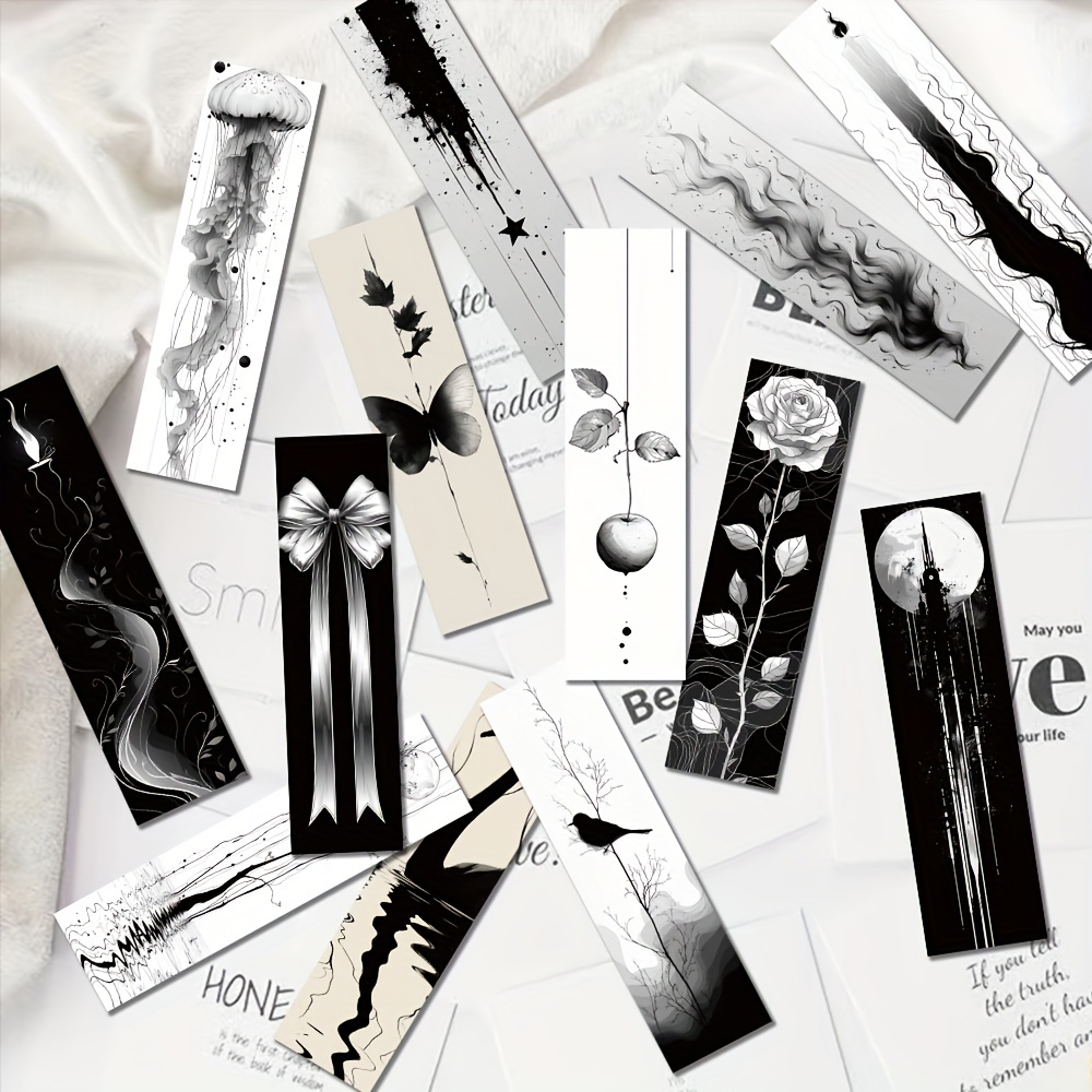 

30pcs Elegant Black And White Bookmarks Set - Ink Paintings, Floral, Architecture, Butterflies Designs - Paper Bookmarks For Reading, Diy, And Notebook Decoration