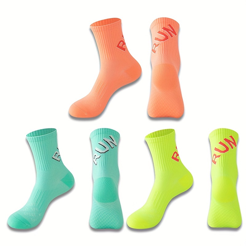 3-pair Men's Autumn/winter Comfortable Warm Massage Sole Shock-absorbing Anti-slip Professional Sports Mid-calf Fluorescent Socks For Running And Playing Ball