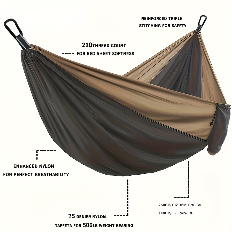 Dual-Tone Parachute Hammock with Black and Brown Stripes - Durable Nylon, Easy Setup with Rope and Hooks, Perfect for Camping, Travel, and Outdoor Adventures, Travel Gear|Modern Hammock Design|Durable Hammock