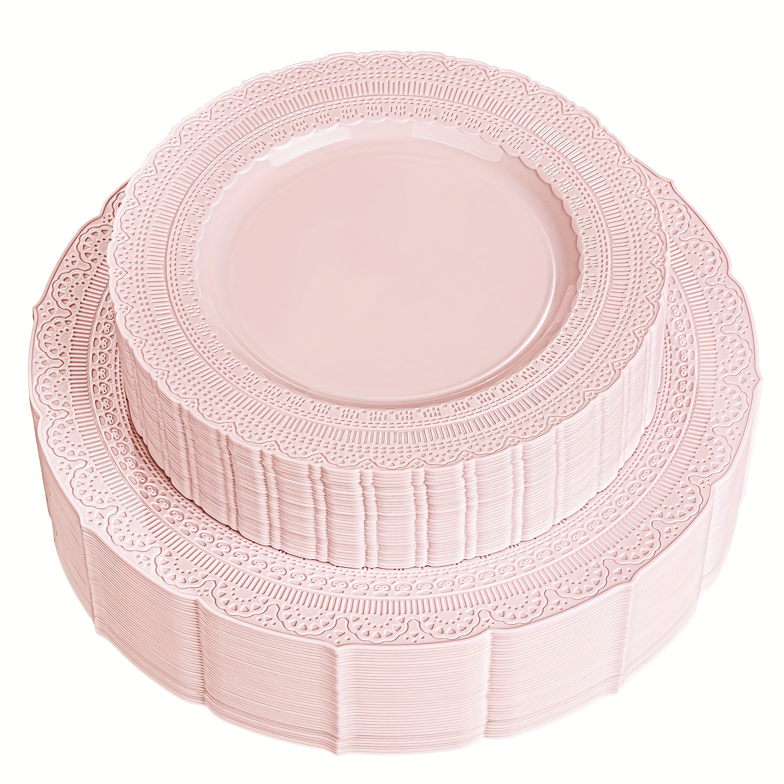 TEMU 60pcs Pink Plastic Plates - Heavyweight Vintage Disposable Plastic Plates For 30 Guests 30pcs 10.25" Dinner Plate, 30pcs 7.5" Dessert For Wedding & Party