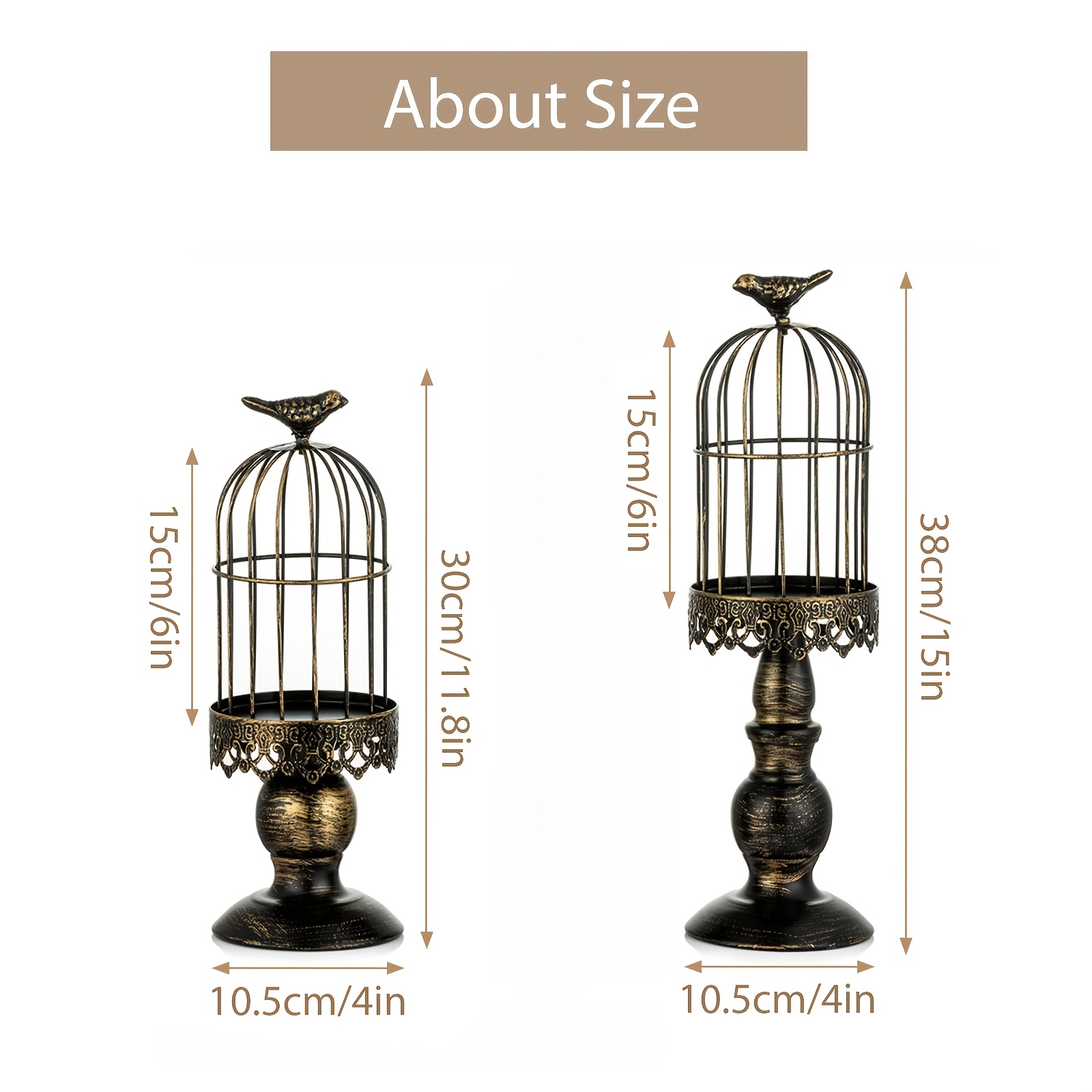Image of 2pcs/set Decorative Birdcage Black Candle Holder Black Vintage Candle Lanterns For Wedding Candle Centerpieces Reception Home Fireplace Holiday Decoration Distressed