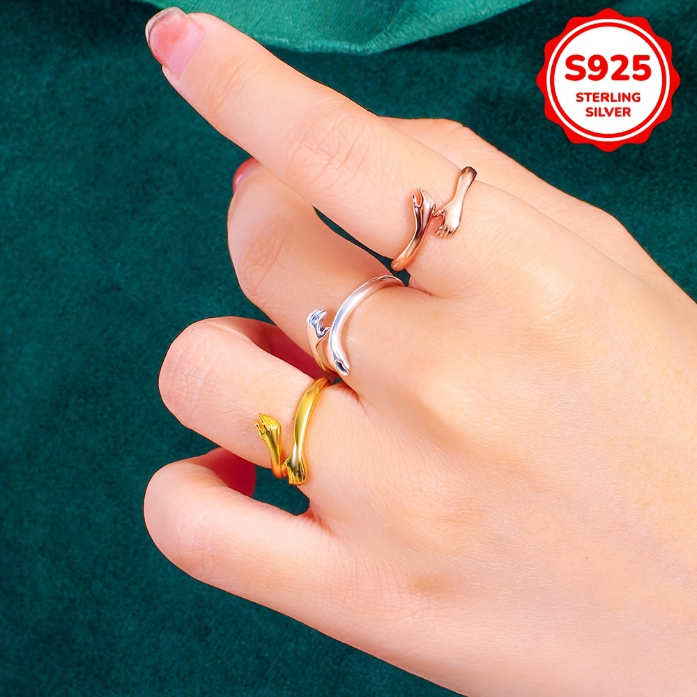 925 Sterling Silver Hug Rings Adjustable Cuff Wrap Around Hand Love