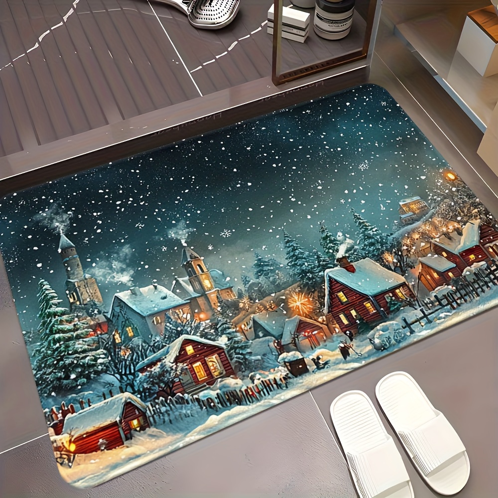 TEMU 1pc, Christmas Village White Snow Theme Door Mat, Soft, Anti Slip, Suitable For Indoor/outdoor, Perfect For Bathrooms, Living Rooms, Bedrooms,