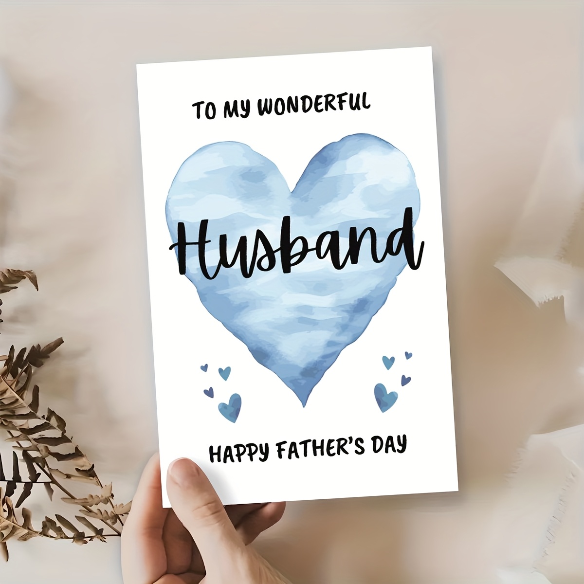 TEMU 1pc Greeting Card + Envelope, Gift " Husband" Father's Day Card - Watercolor Heart-shaped Illustration - Perfectly Showcasing The Husband's Role