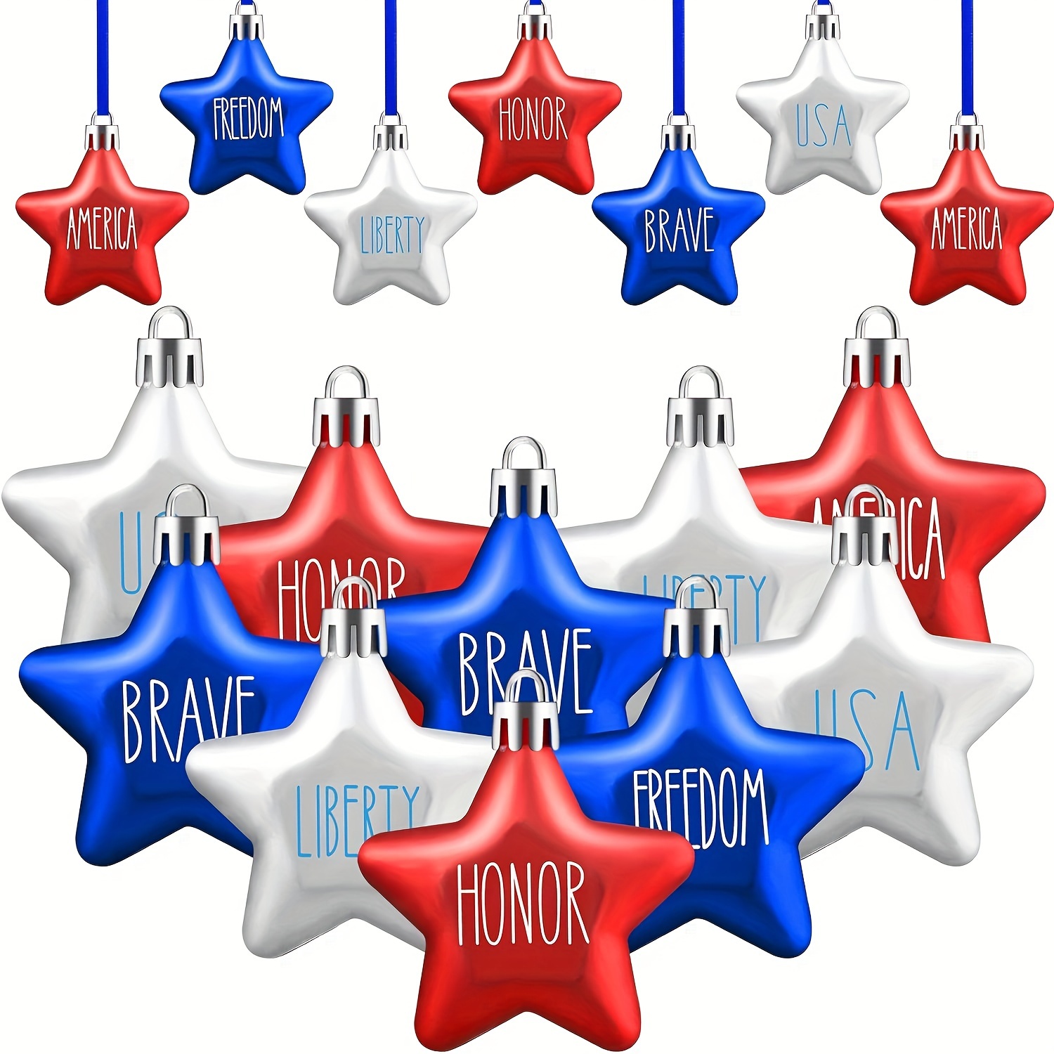 

24pcs, 4th Of July Independence Day Labor Day Hanging Ornament Small Patriotic Star Ornaments Mini Printed 4th Of July Ornaments For Tree Decorations Decor For Indoor Outdoor