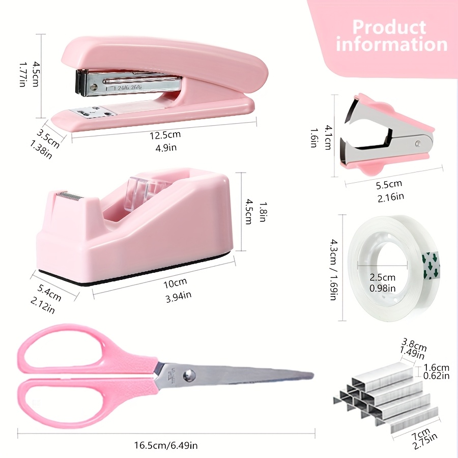 6-in-1 Desktop Organizer Set With Stapler, Scissors & Tape Dispenser | Clutter-free Office & Study Companion | Space- Gift For Stationery Lovers (purple/pink/black)
