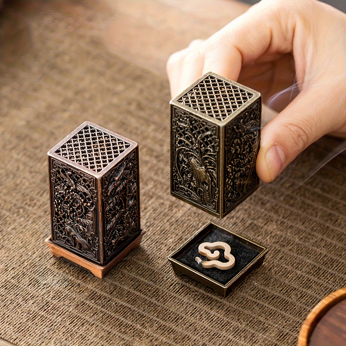 1pc of creative hollow incense holder from china a metal box for indoor use   christmas halloween easter and hanukkah an elegant decoration for home and tea ceremonies Product details 5
