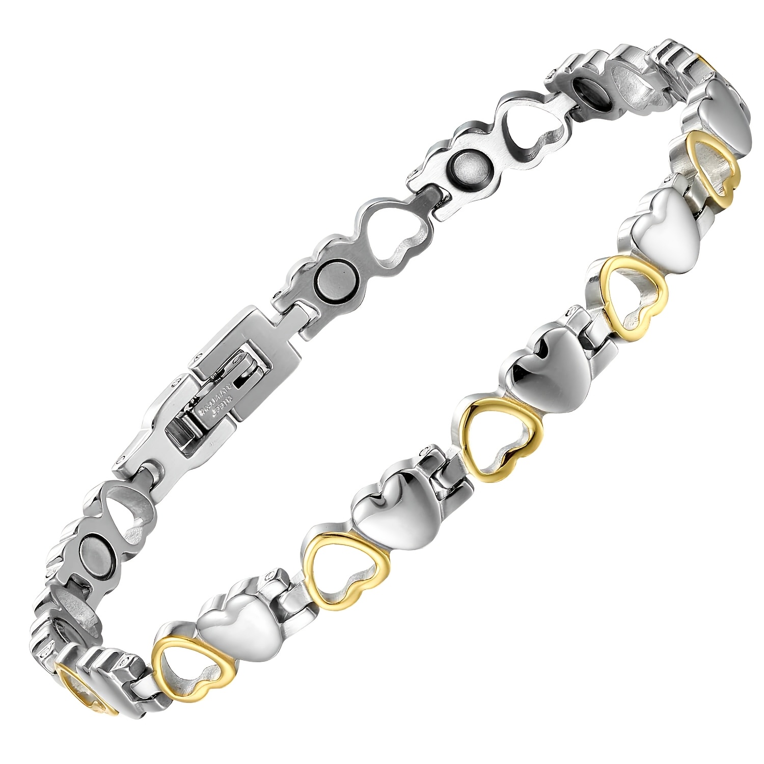 Image of 1pc Stainless Steel Magnetic Bracelet Designed For Women, Featuring A , Adjustable Length, And Includes A Tool For Size Adjustment, Making It A Stylish Jewelry Gift For Everyday Use