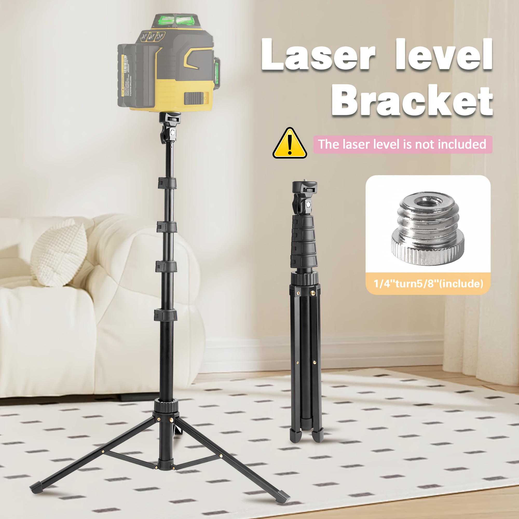 Level Tripod, 1/4 "to 5/8" -11 Compatible For Threaded Mounting Base, Foldable Tripod, 61 Inch Telescopic Lightweight Tripod Suitable For Scanners, Tripod Only
