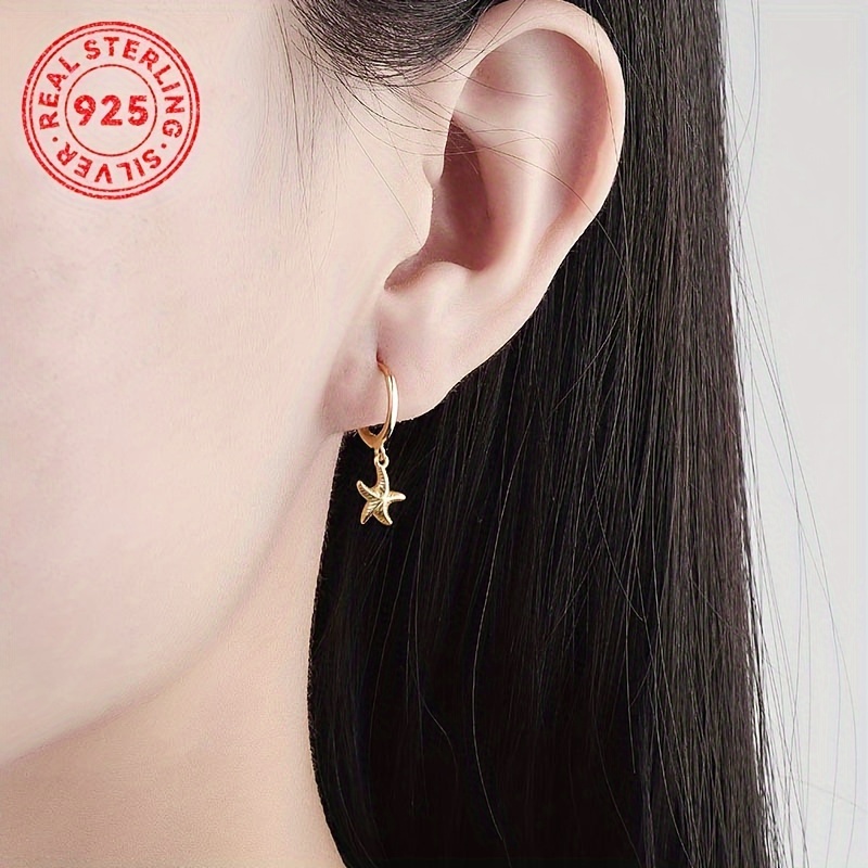 

Elegant Golden-tone Starfish Earrings For Women - 925 Sterling Silver, Lightweight 1.6g, Ideal For & Vacation, Perfect Gift,, Sports