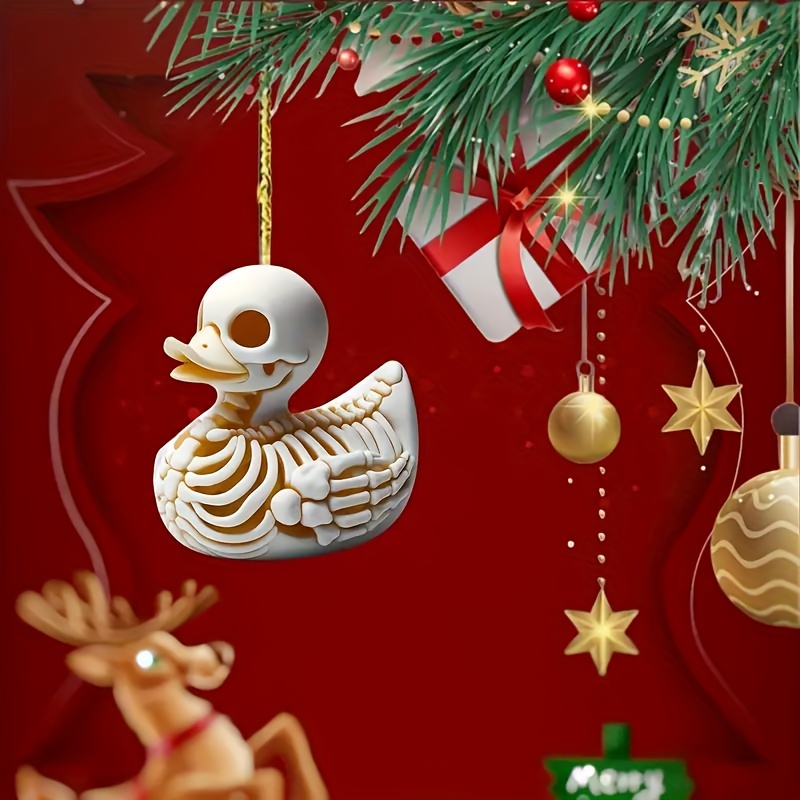 

A Skeleton Duck Car Hanging Decoration - Acrylic Flat Design, Multifunctional Mirror Pendant And Keychain Decoration, 2d Flat, Express - Perfect As A Gift And Holidays!