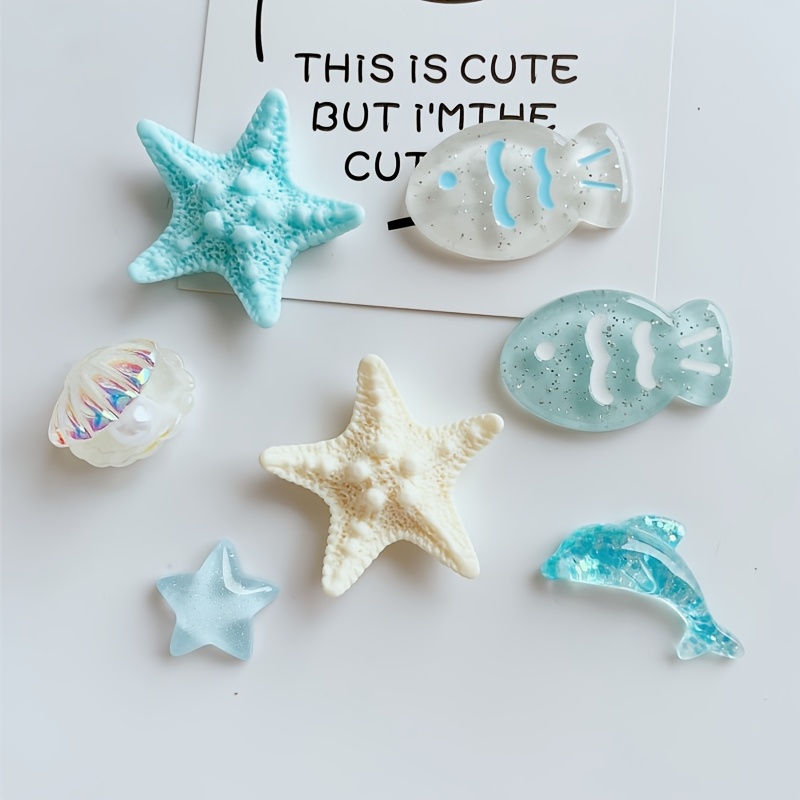TEMU 7pcs Refrigerator Magnets - Cute Starfish & Whale Designs, Colorful Resin Fridge Decor For Kitchen, Office, And Whiteboard, Ideal For