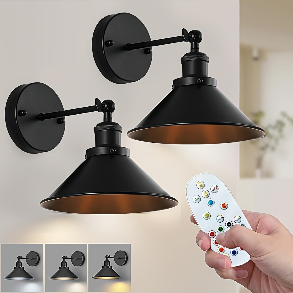 TEMU 2 Packs Black Vintage Wall Sconces Industrial Cordless Rechargeable Battery Powered Led Wall Lights Wall Lamp Fixture Indoor With Remote Control