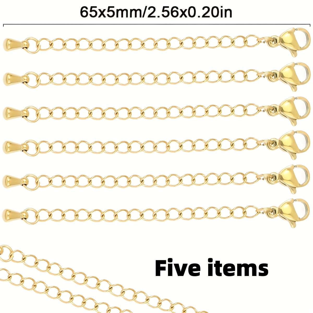 TEMU 5 stuks roestvrijstalen kreeftensluitingen met kettingen en hangers, verlengstuk voor armband en ketting, hypoallergeen en kleurvast, geschikt