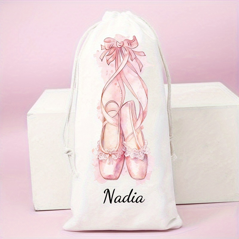 TEMU 1 Custom Pink Dance Shoe Storage Bag - Personalized Ballet Shoe Canvas Drawstring Bag, Dance Shoe Organizer, Shoe Storage, Drawstring Shoe Bag