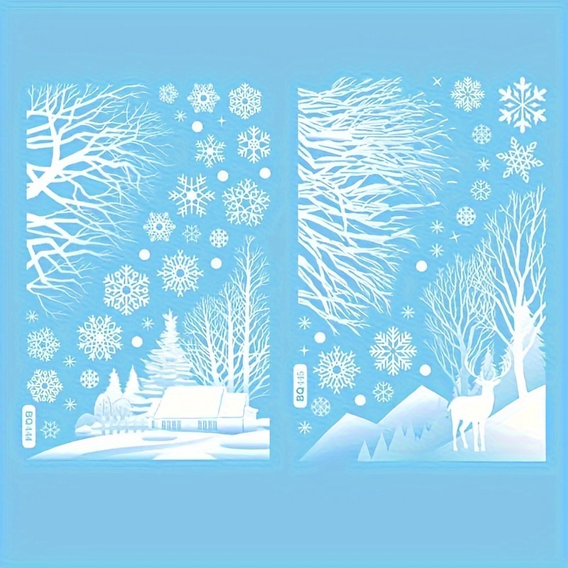 Image of 1 Set Of 2 Static Electric Stickers Type Christmas Window Grilles Stickers- Snow Hut And Snowflakes-plastic Christmas, New Year Holiday Decoration-perfect Enhance The Festive Atmosphere