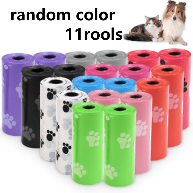 11 Waste Bags Plastic Dog Litter Bags - Random Colors Disposable For Puppies And Pets Outdoor Walking Travel Mixed Colors (paw Print Style)