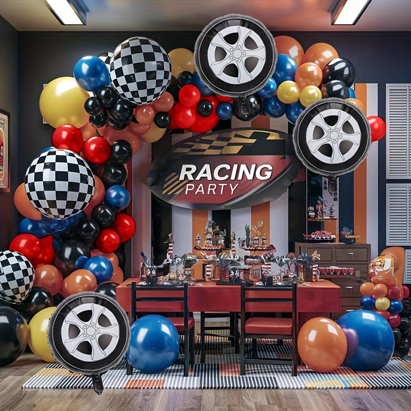 

69pcs Racing Theme Balloon Arch Kit With & Tire Balloons - Vibrant , Birthday Parties & Track Events