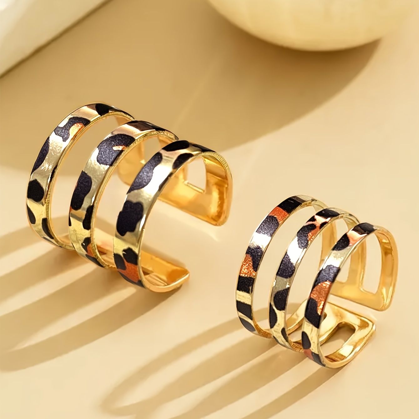 Adjustable Leopard Print Open Rings Vintage Boho Style Jewelry
