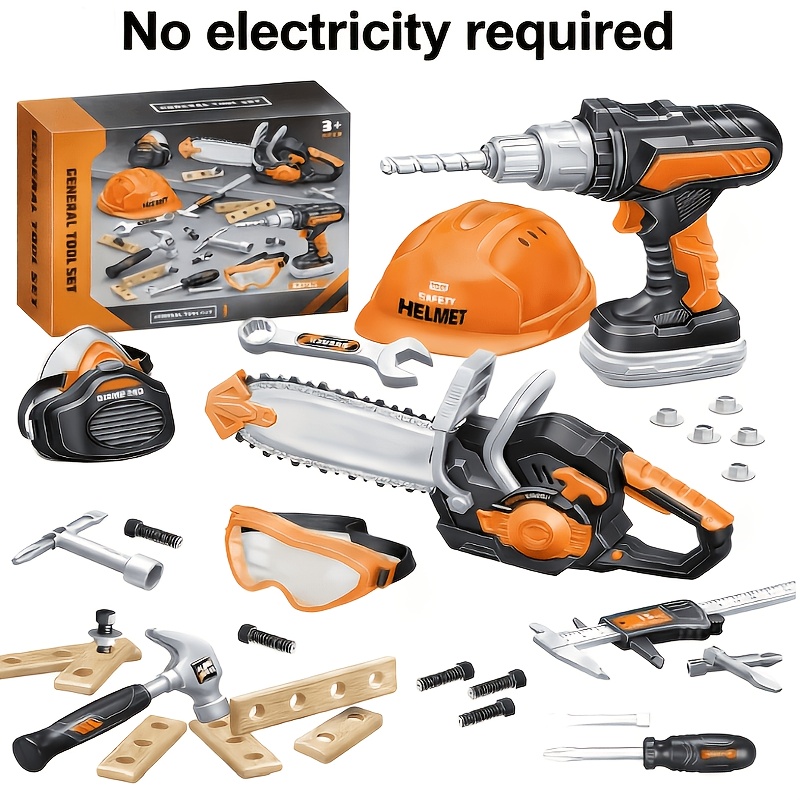 Toolbox Set Toys, Pretend Play Toy Set - Electric-free Pretend Play Toy Bundle - Toolbox Set Toys Without Electricity - A Gift For Birthday Or Holiday, Any Electricity And With