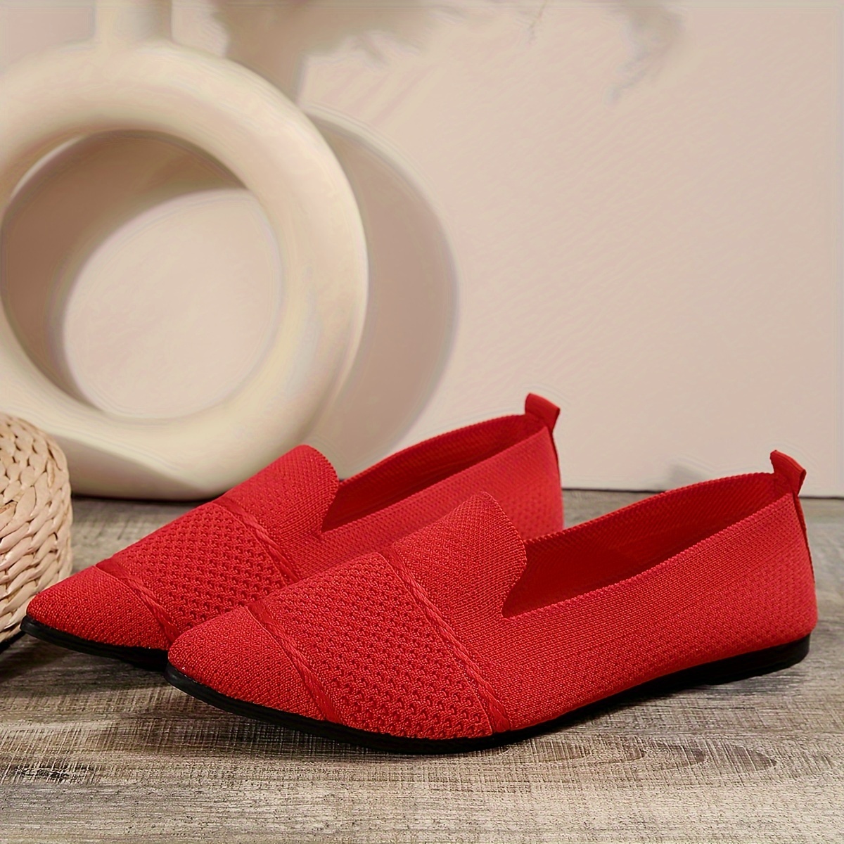 Elegant Ballet Flat Shoes For Women, Slip-On Breathable Soft Sole Daily Knitted Ballets, Point Toe Daily Wear